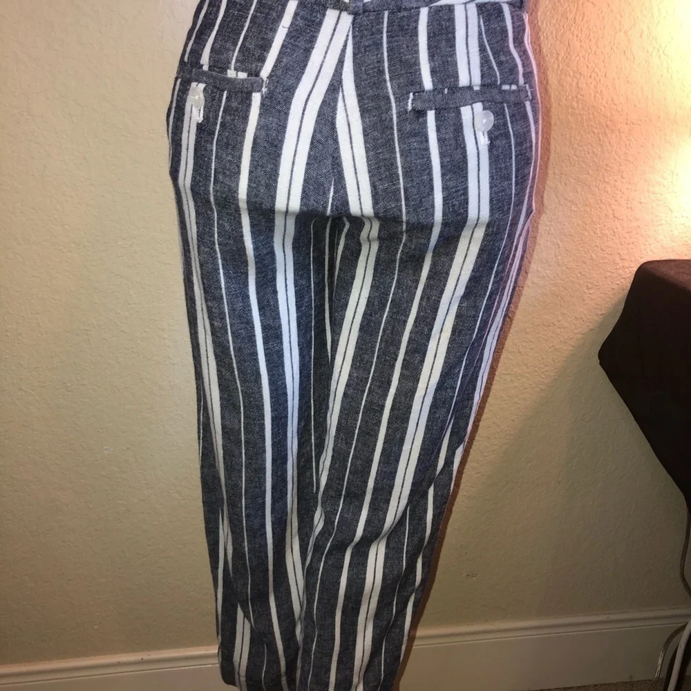 Banana Republic Avery Striped Linen Blue & White Striped Pants Size 2
